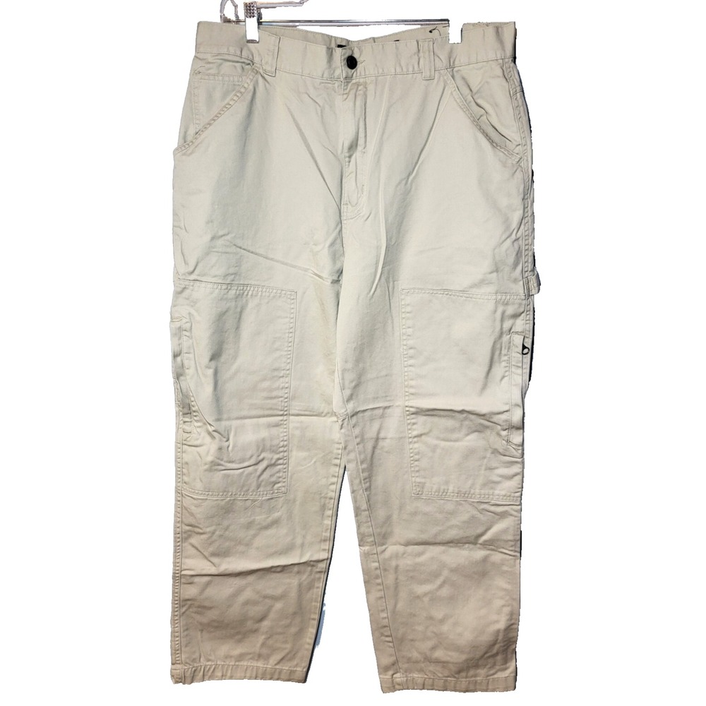 VTG Faded Glory 36x30 Stone Cotton Utility Cargo Pant Deep Pockets Zipper Y2K
